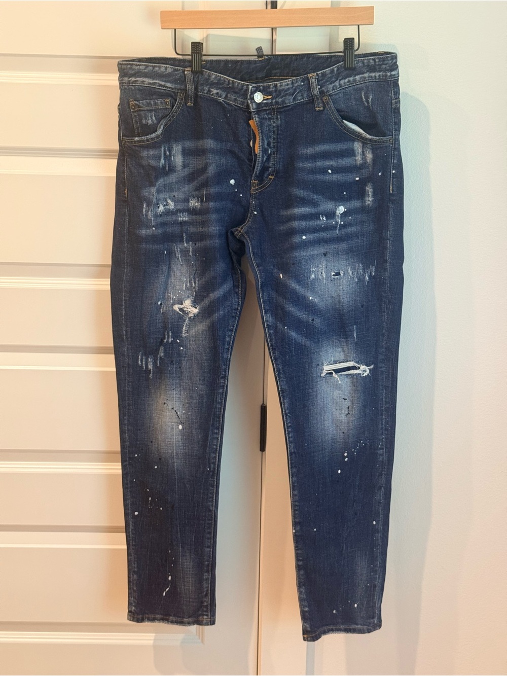 DSQUARED2 Men's Distressed Dark Blue Denim Jeans - Classic Slim Fit